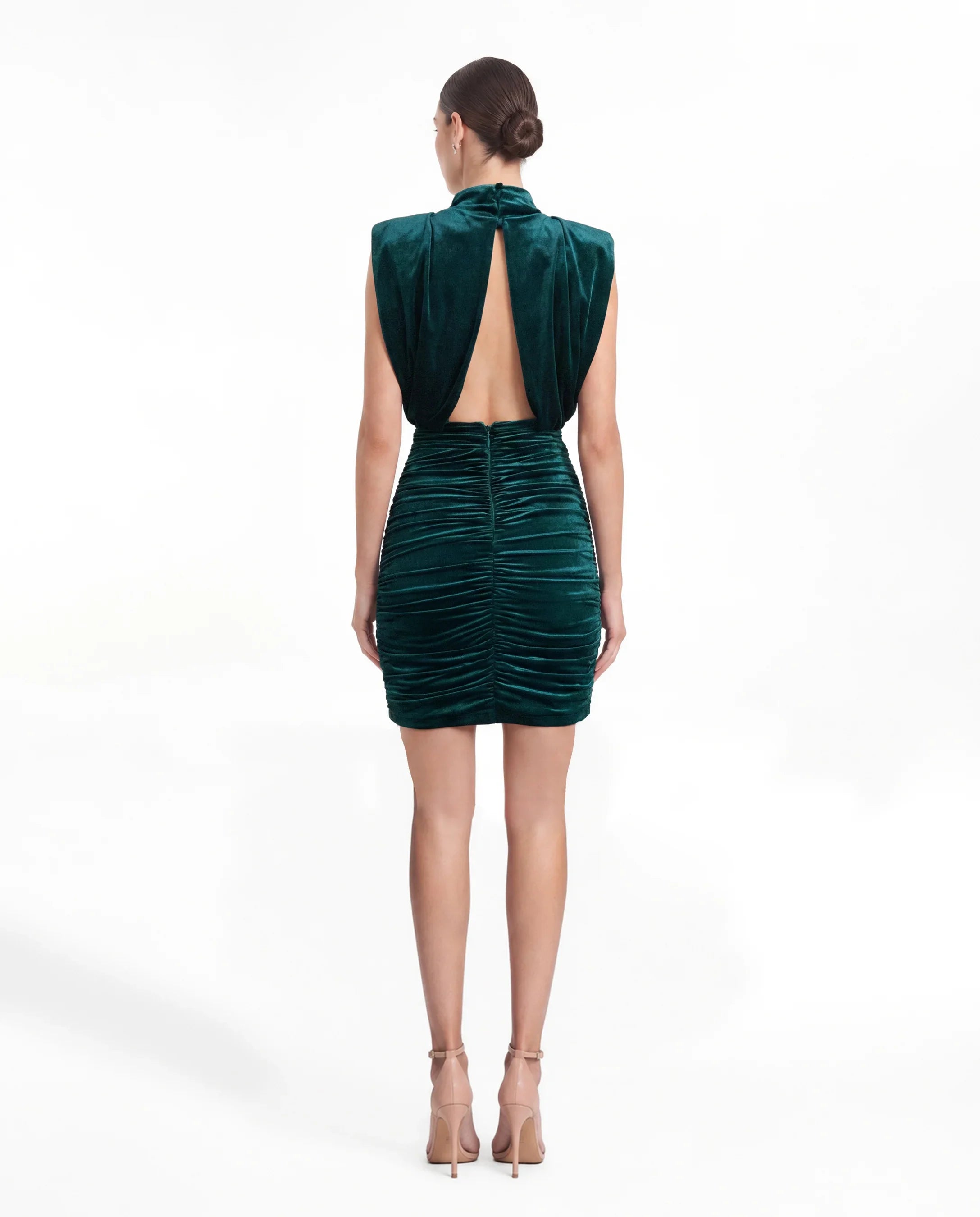1307-Velvet Cowl Neck Mini Evening Dress