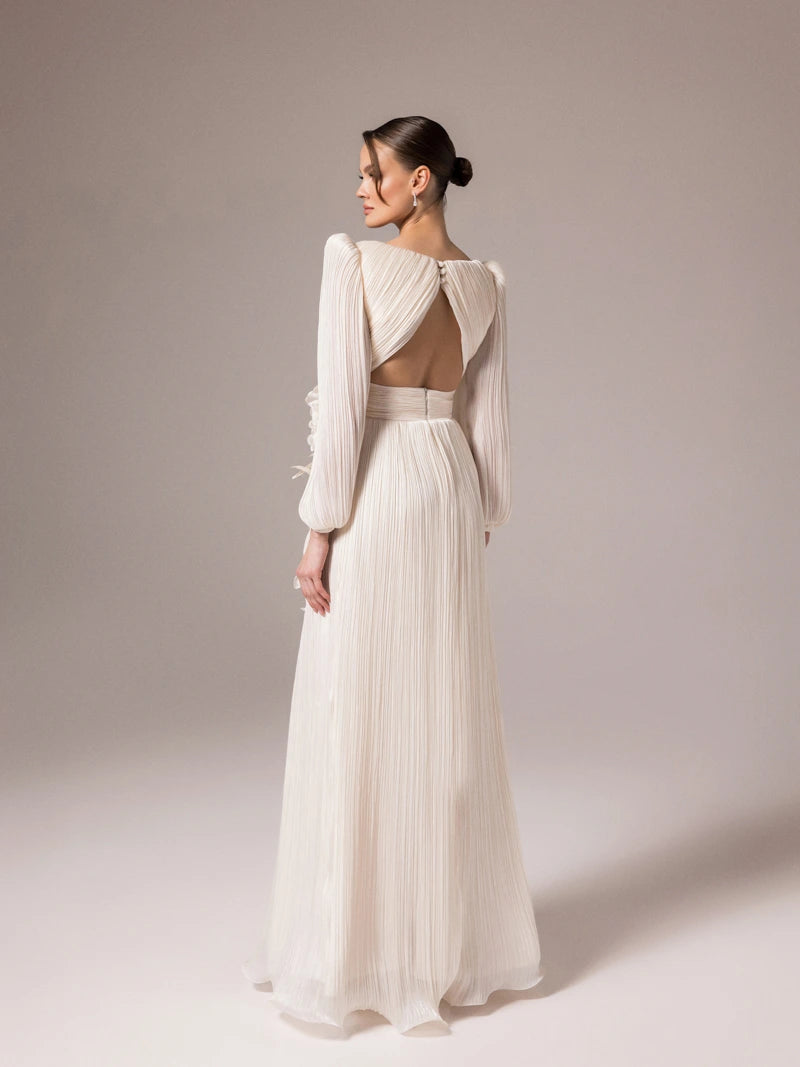 25002-Çiçek Tasarımlya V Yaka Kloş Elbise