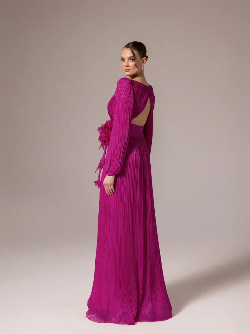 25002-Çiçek Tasarımlya V Yaka Kloş Elbise - Kenzel