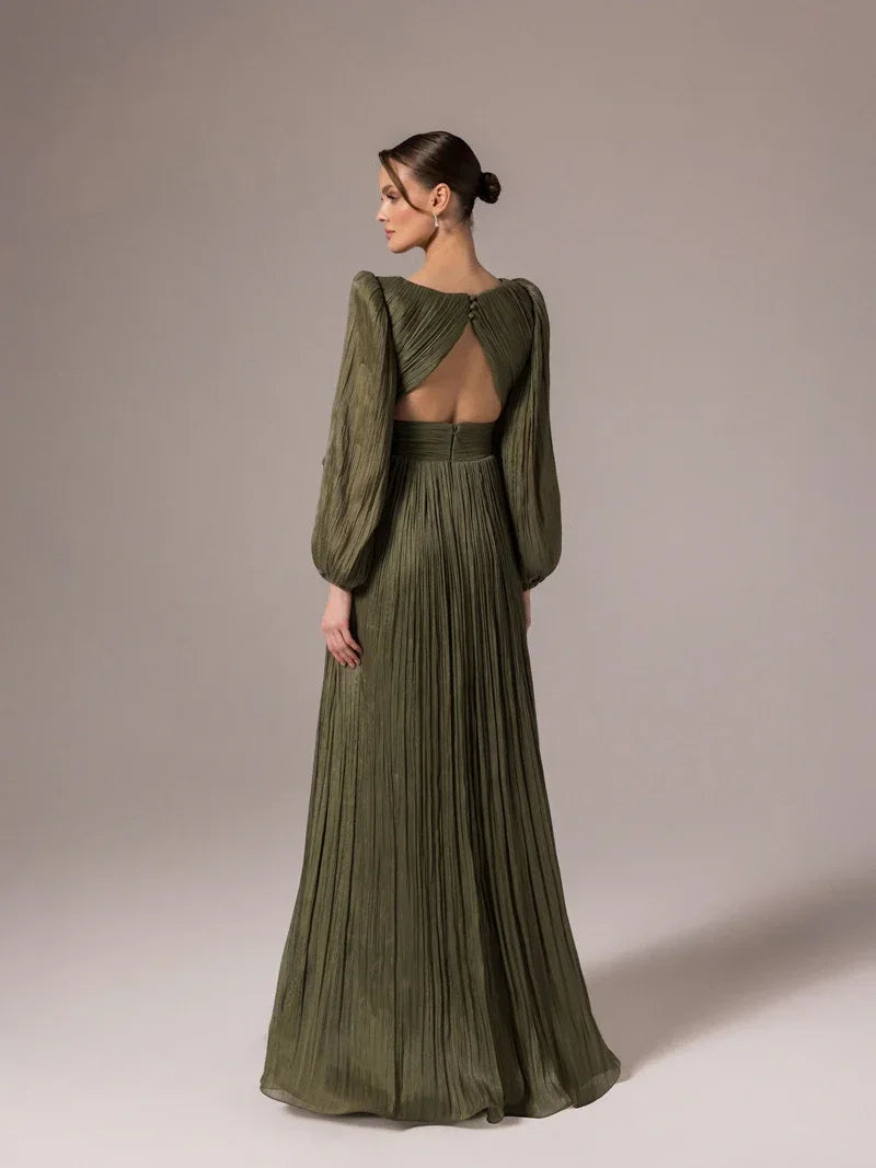 25002-Çiçek Tasarımlya V Yaka Kloş Elbise - Kenzel