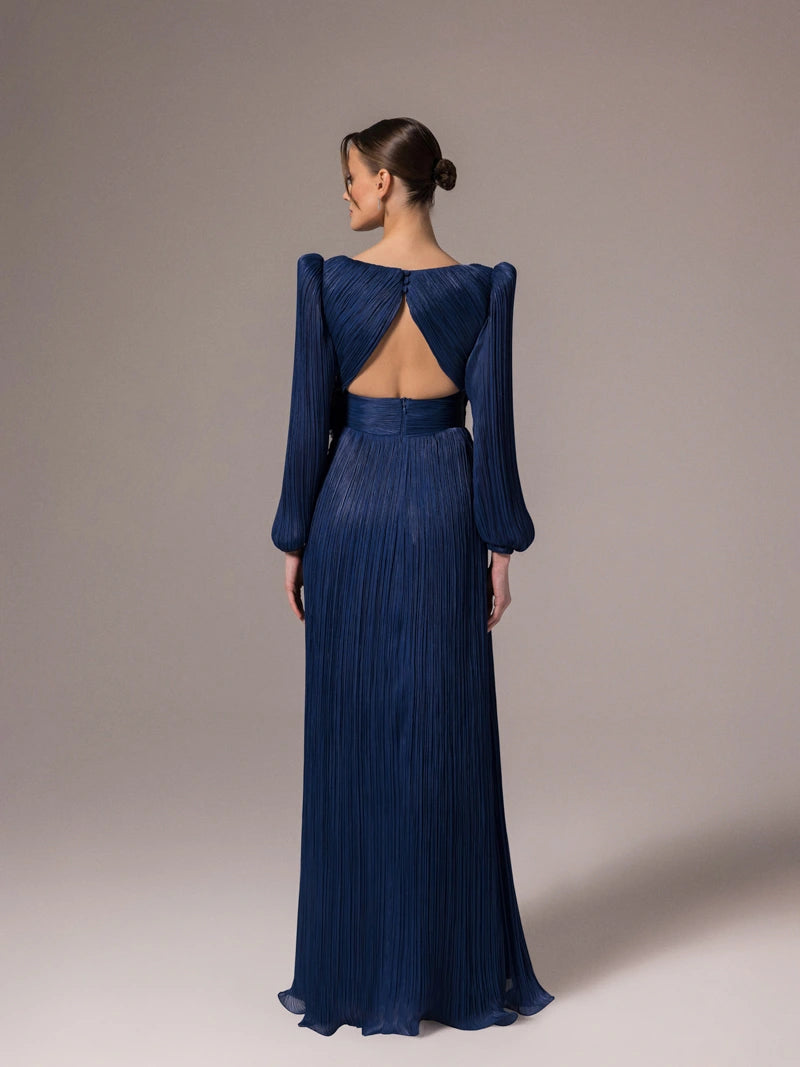 25002-Çiçek Tasarımlya V Yaka Kloş Elbise