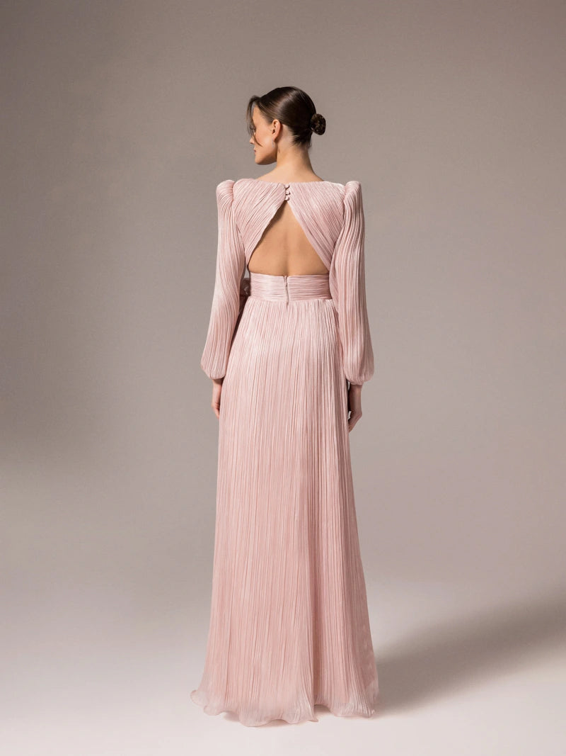 25002-Çiçek Tasarımlya V Yaka Kloş Elbise