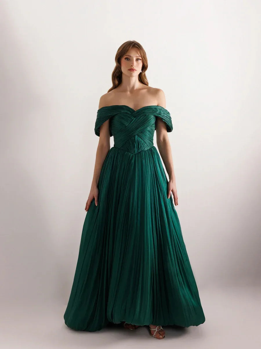 25003-Detaylı Korse Görünümlü Pliseli Kabarık Elbise - Kenzel