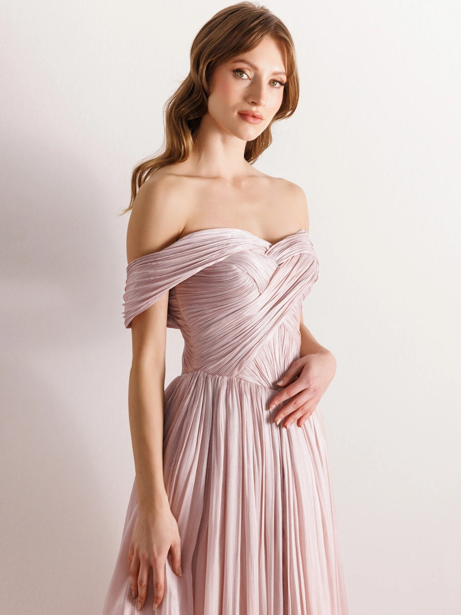 25003-Detaylı Korse Görünümlü Pliseli Kabarık Elbise