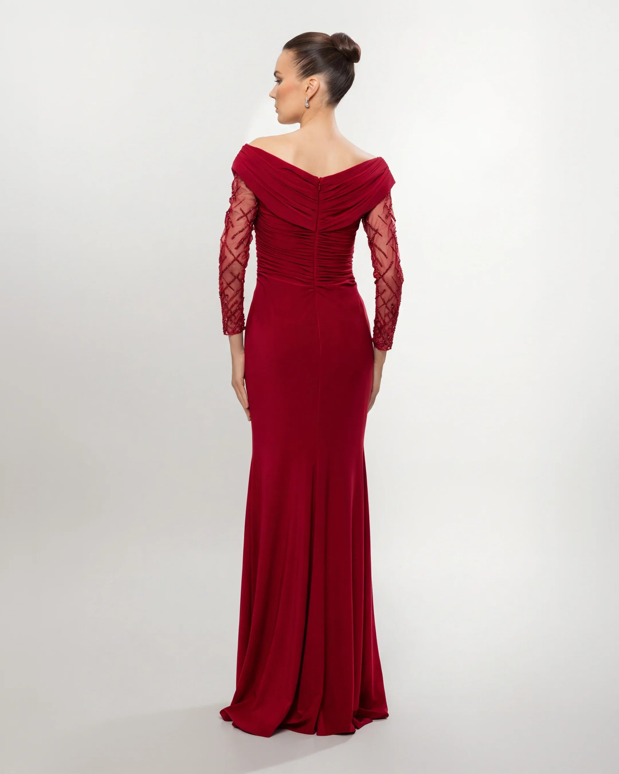 26015-Drape Collar Drop Shoulder Long Evening Dress