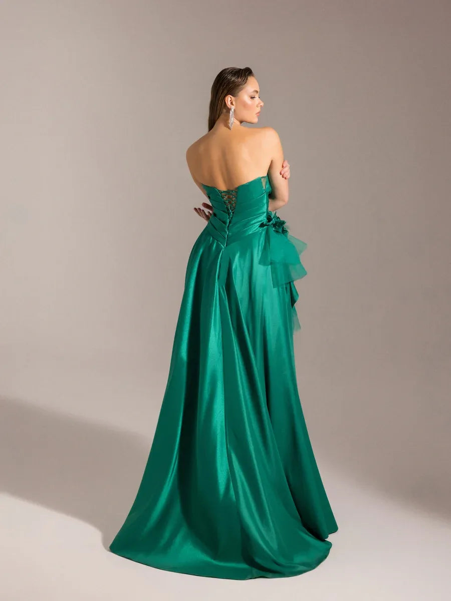 25027-Beli Çiçek Detaylı Dokuma Prenses Elbise - Kenzel