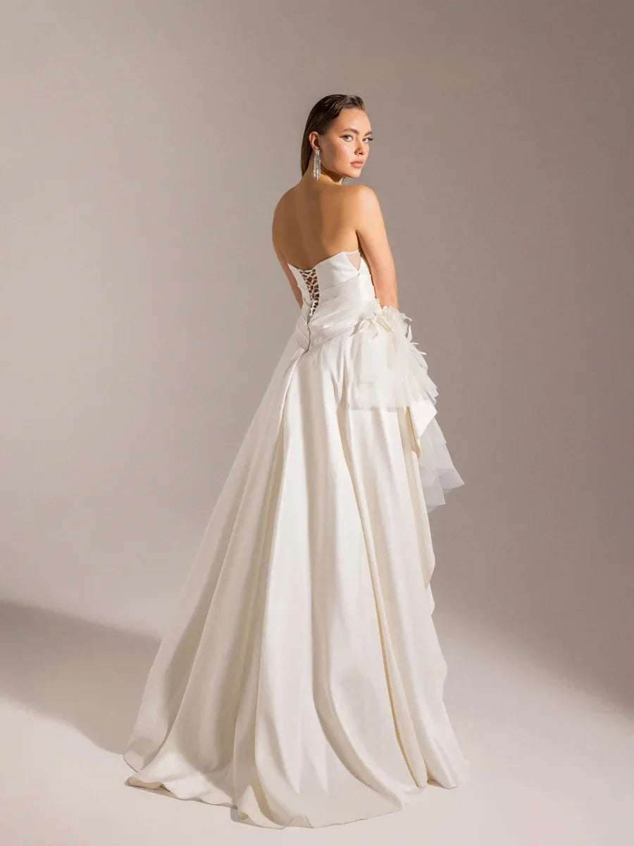 25027-Beli Çiçek Detaylı Dokuma Prenses Elbise - Kenzel