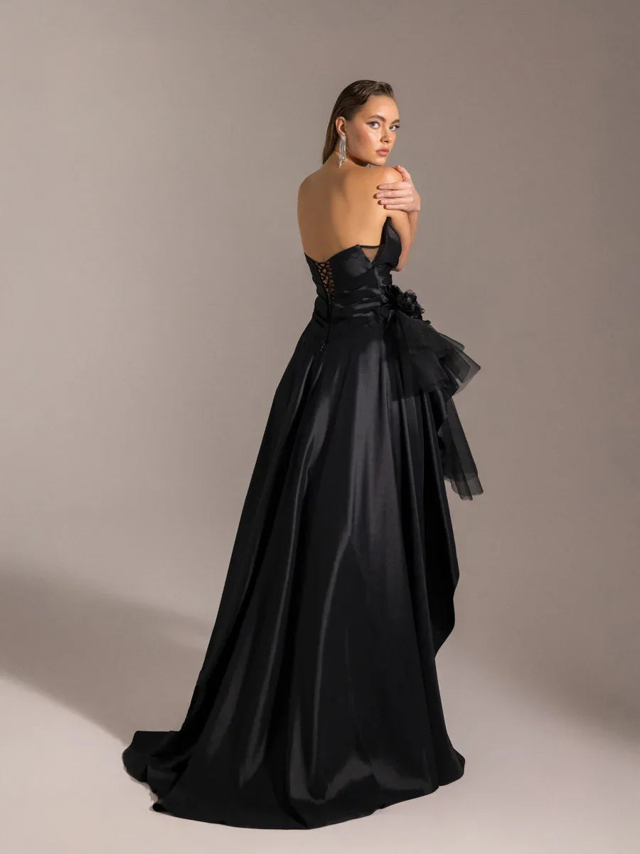 25027-Beli Çiçek Detaylı Dokuma Prenses Elbise - Kenzel