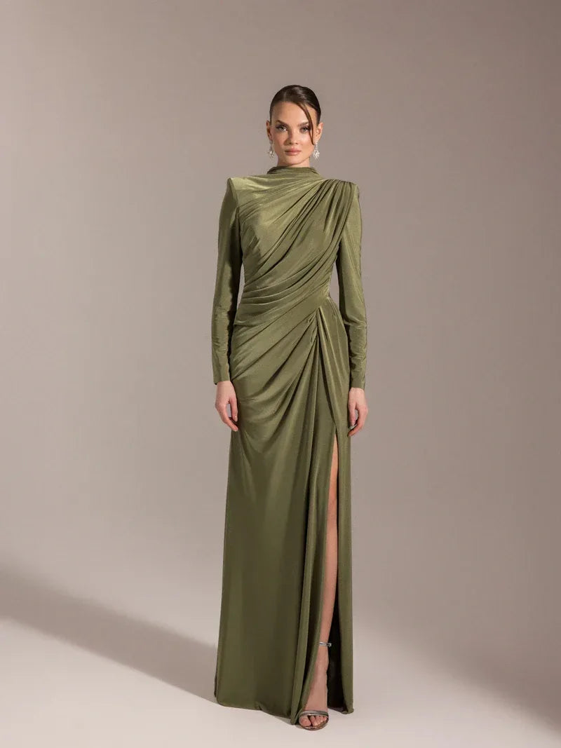 25028-Çiçek Detaylı Yırtmaçlı Abiye Elbise - Kenzel