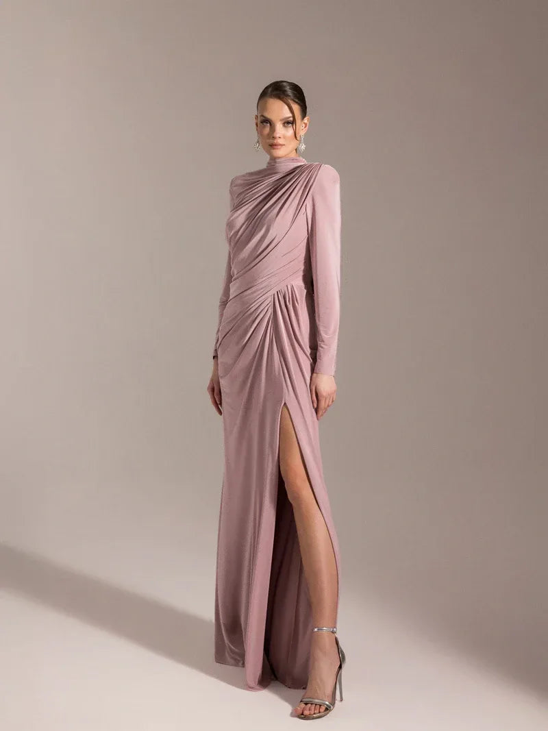 25028-Çiçek Detaylı Yırtmaçlı Abiye Elbise - Kenzel