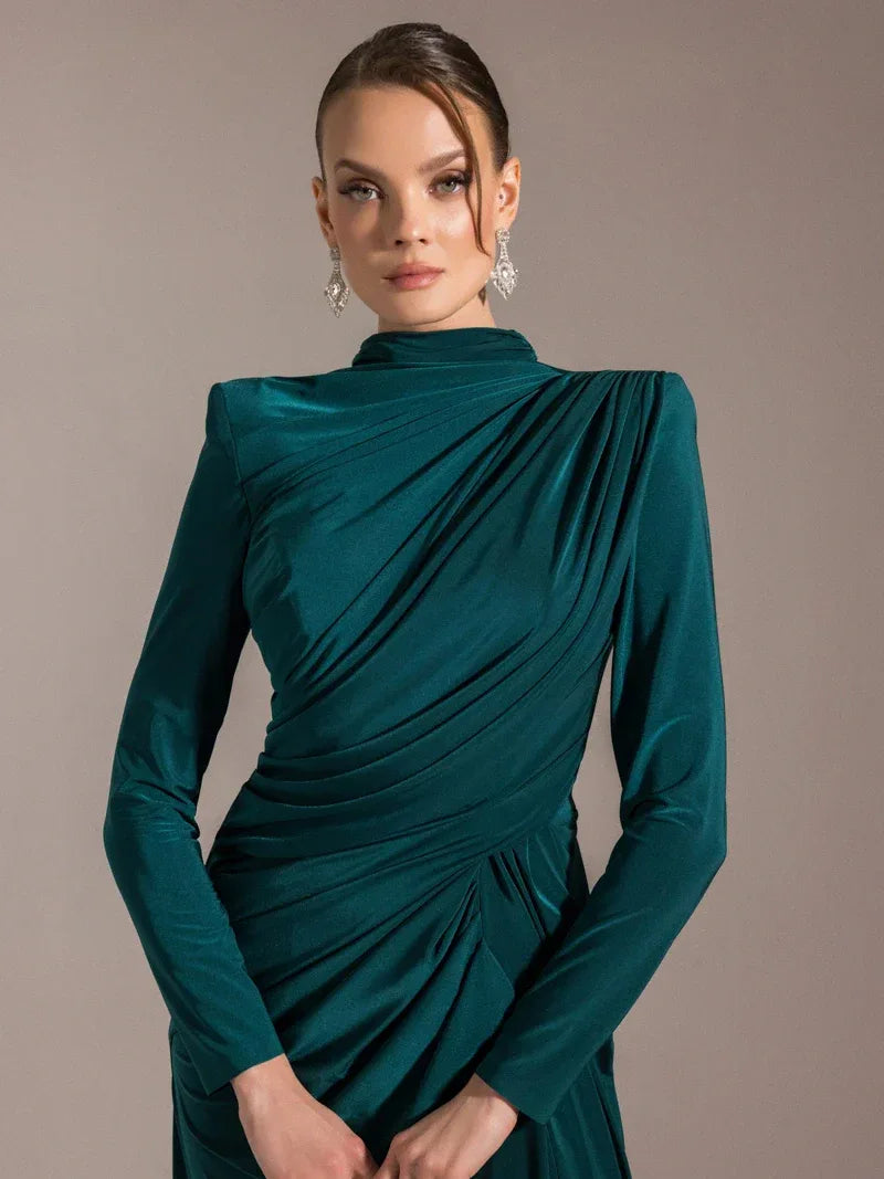 25028-Çiçek Detaylı Yırtmaçlı Abiye Elbise - Kenzel