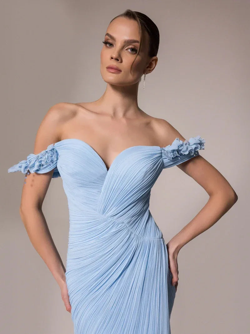 25042-Çiçek Kollu Yırtmaçlı Elbise - Kenzel