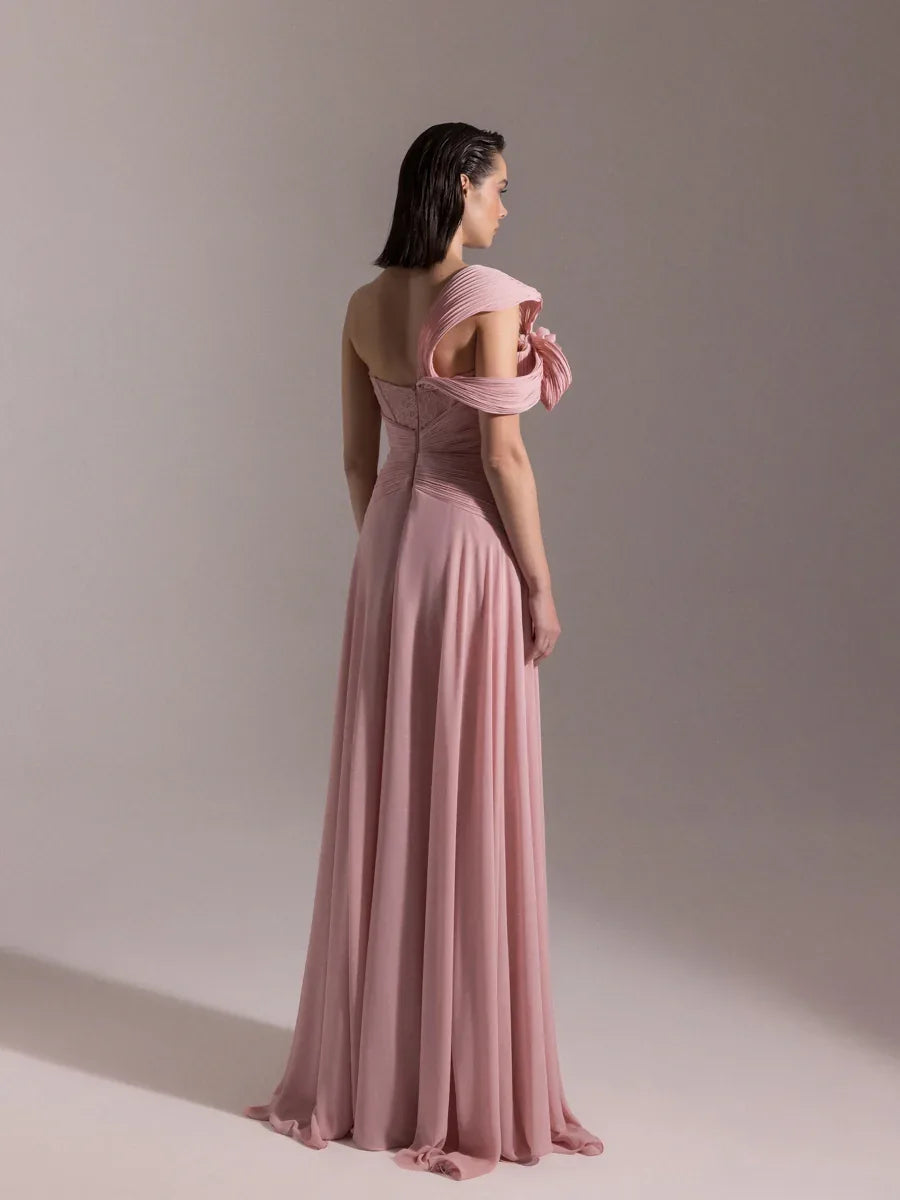 25043-Straplez Fransız Danteli Pliseli Kloş Elbise - Kenzel