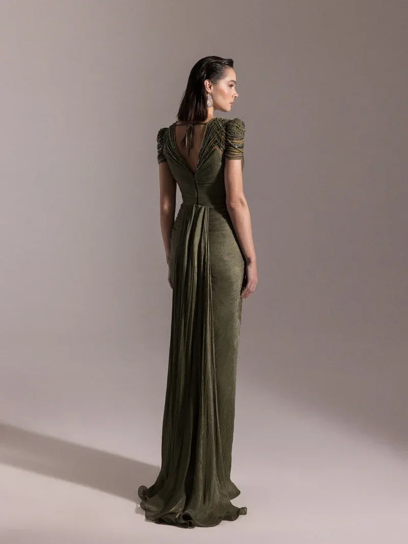 25051-Omuz İşleme Detaylı Pilise Abiye Elbise - Kenzel