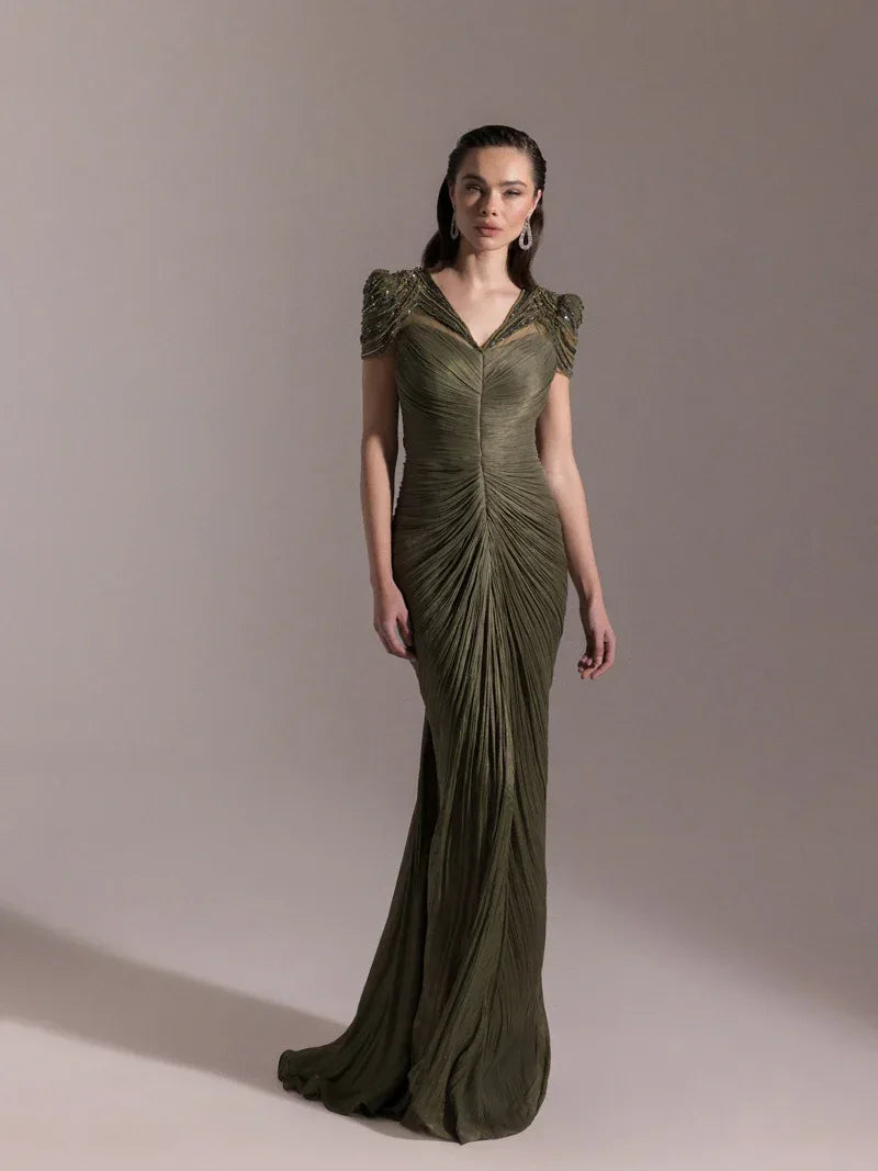 25051-Omuz İşleme Detaylı Pilise Abiye Elbise - Kenzel