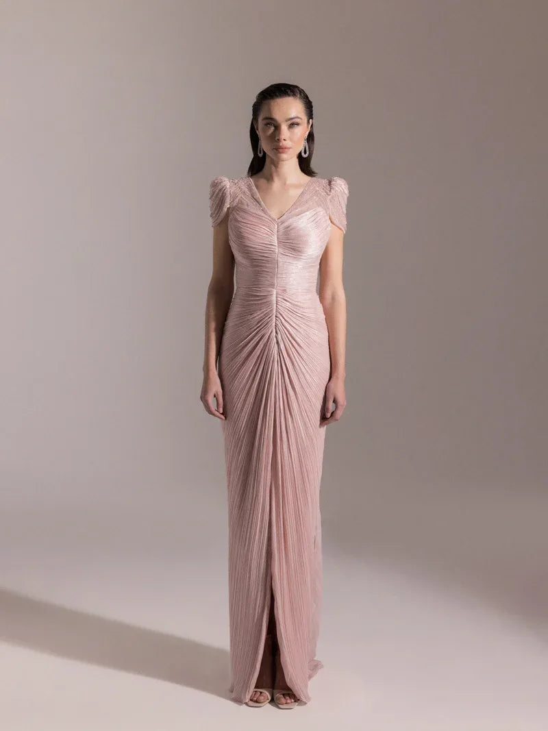 25051-Omuz İşleme Detaylı Pilise Abiye Elbise - Kenzel