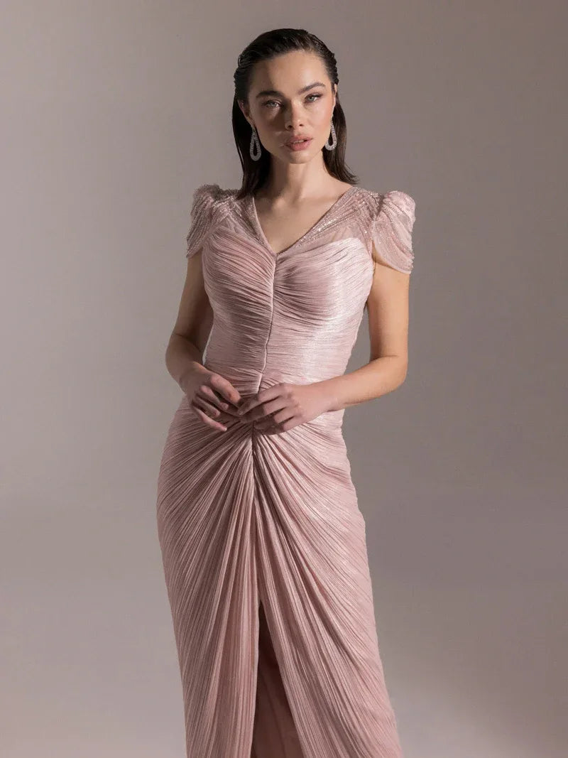 25051-Omuz İşleme Detaylı Pilise Abiye Elbise - Kenzel