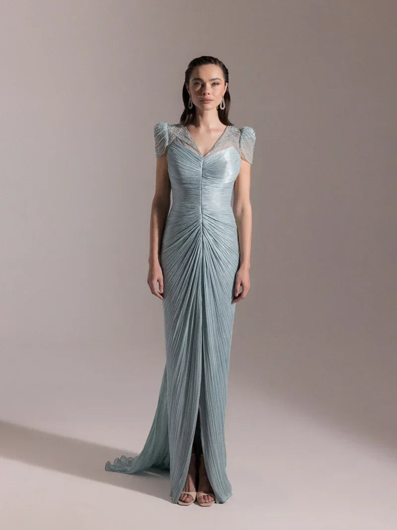 25051-Omuz İşleme Detaylı Pilise Abiye Elbise - Kenzel