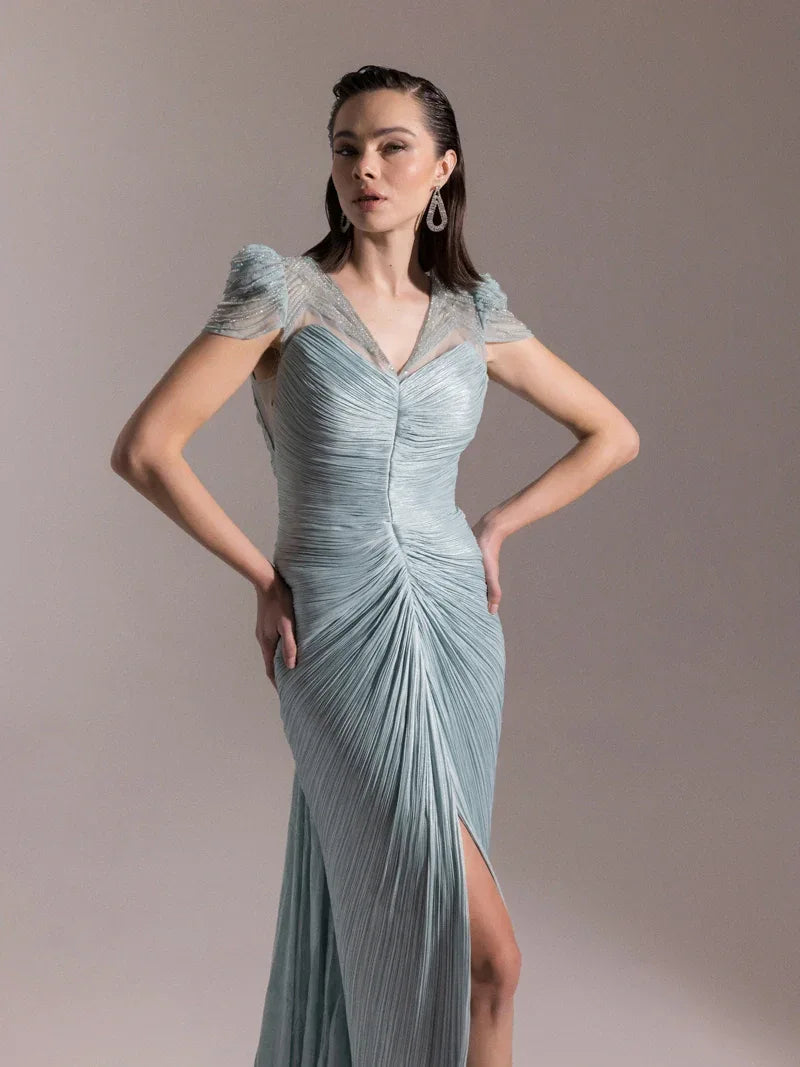 25051-Omuz İşleme Detaylı Pilise Abiye Elbise - Kenzel