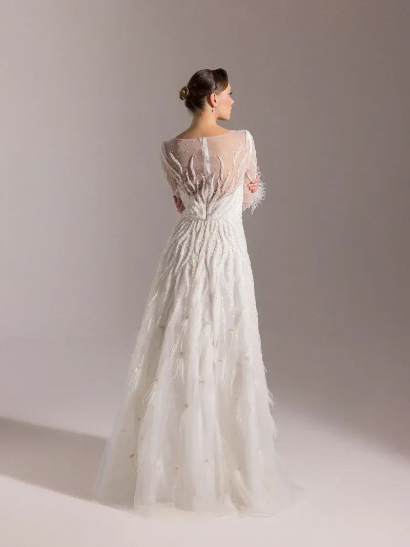 25072-Full Beden İşlemeli Kabarık Uzun Abiye Elbise - Kenzel