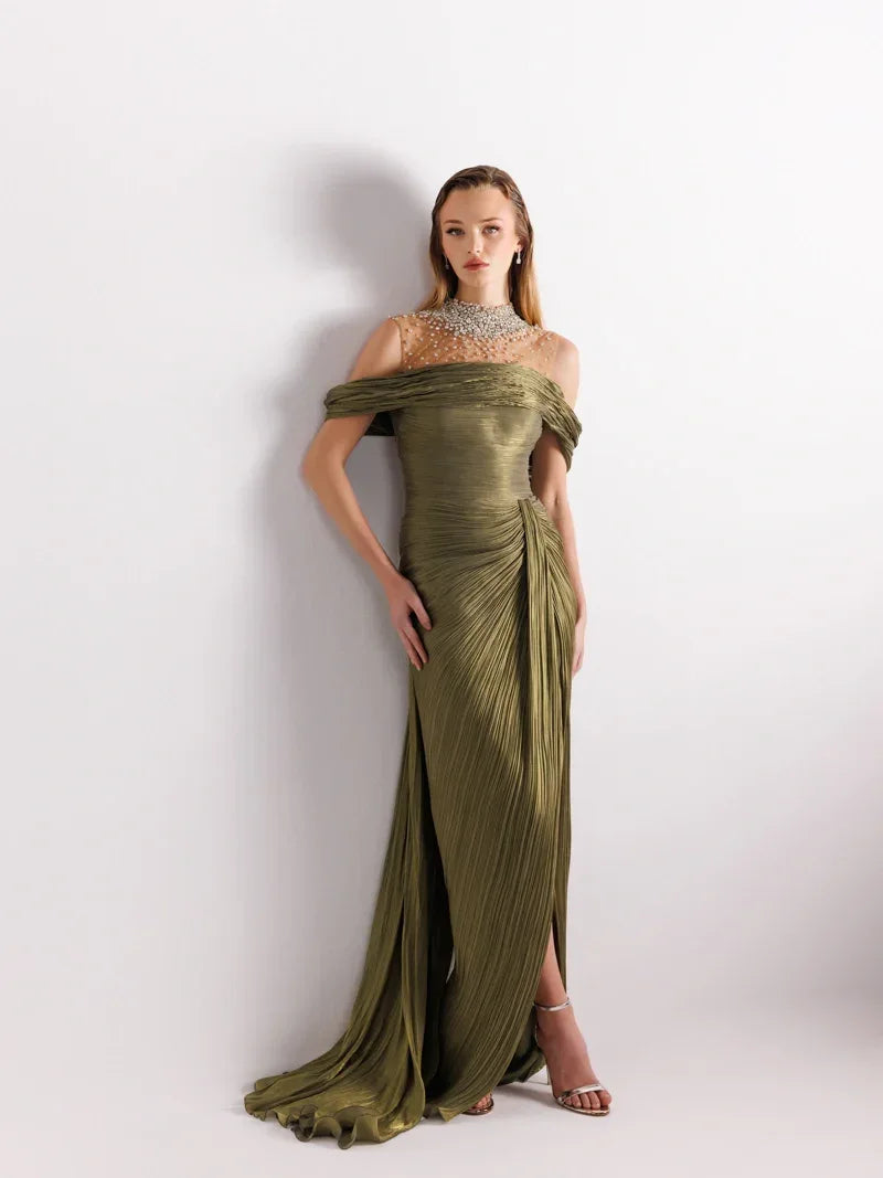 25077-İşlemeli Pliseli Kuyruklu Elbise - Kenzel