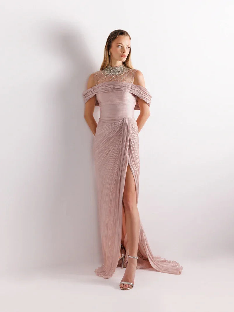 25077-İşlemeli Pliseli Kuyruklu Elbise - Kenzel