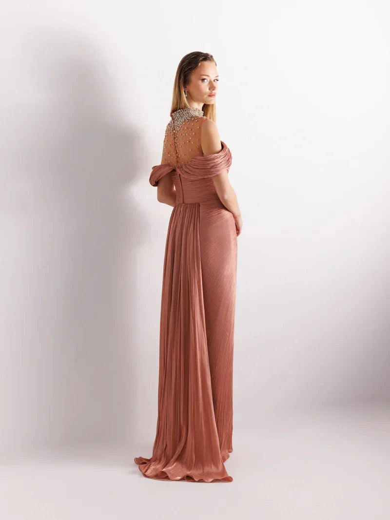 25077-İşlemeli Pliseli Kuyruklu Elbise - Kenzel