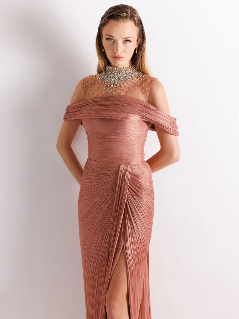 25077-İşlemeli Pliseli Kuyruklu Elbise - Kenzel