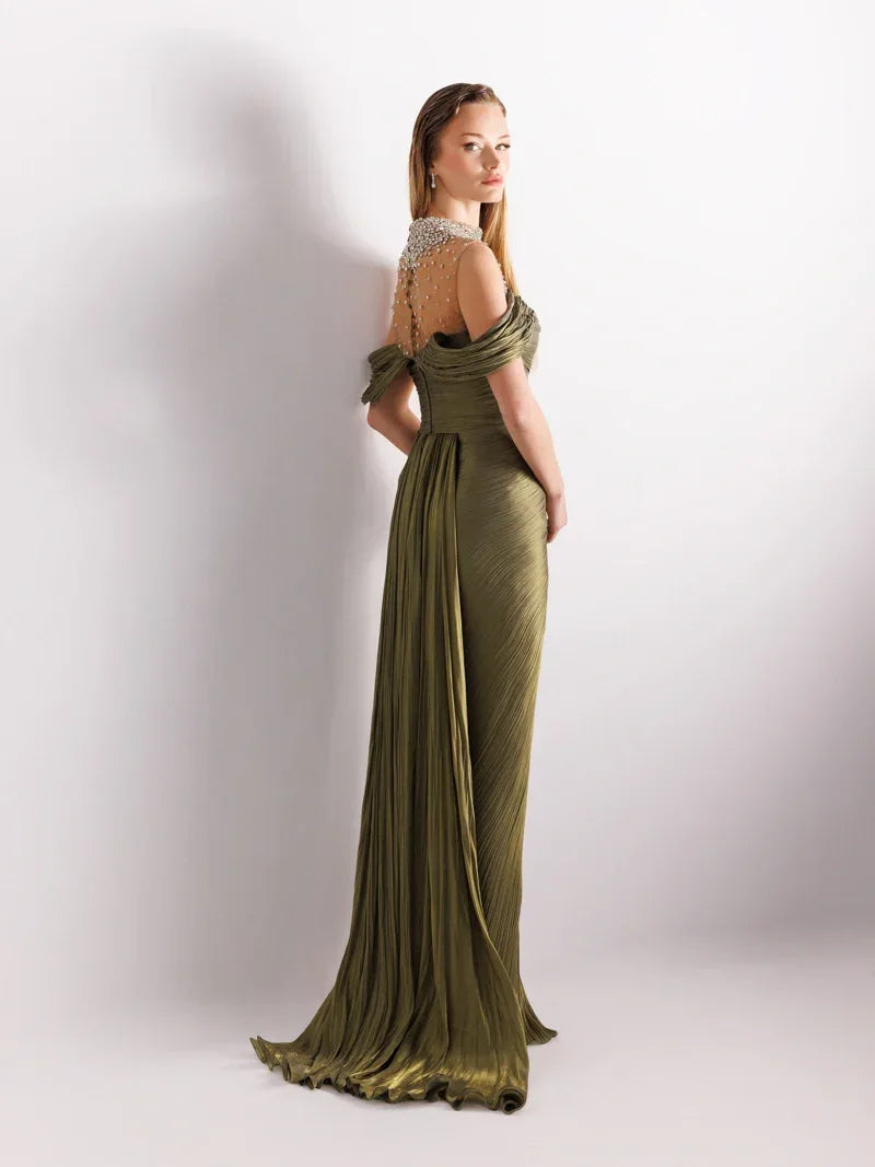 25077-İşlemeli Pliseli Kuyruklu Elbise - Kenzel