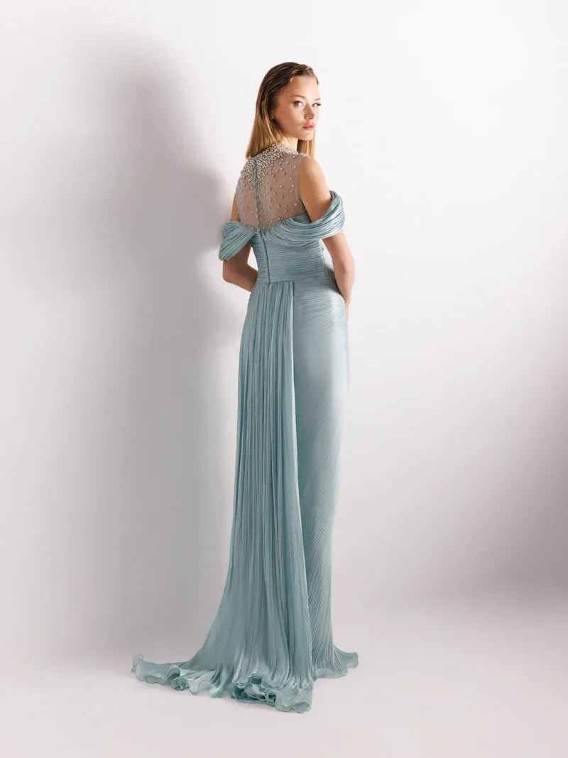 25077-İşlemeli Pliseli Kuyruklu Elbise - Kenzel