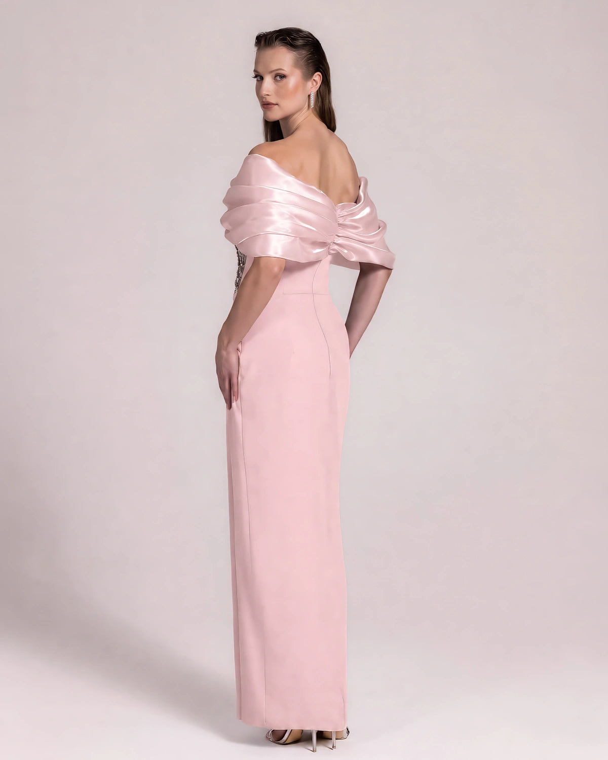 25088-Stone Embellished Transparent Corset Boat Neck Long Evening Dress