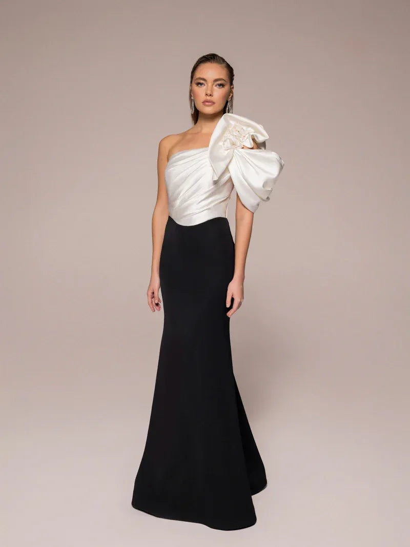 25089-Omuz Çiçekli Balık Elbise - Kenzel