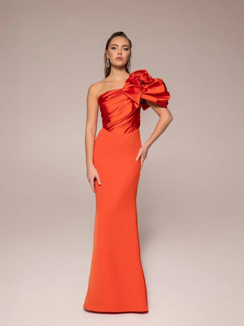 25089-Omuz Çiçekli Balık Elbise - Kenzel