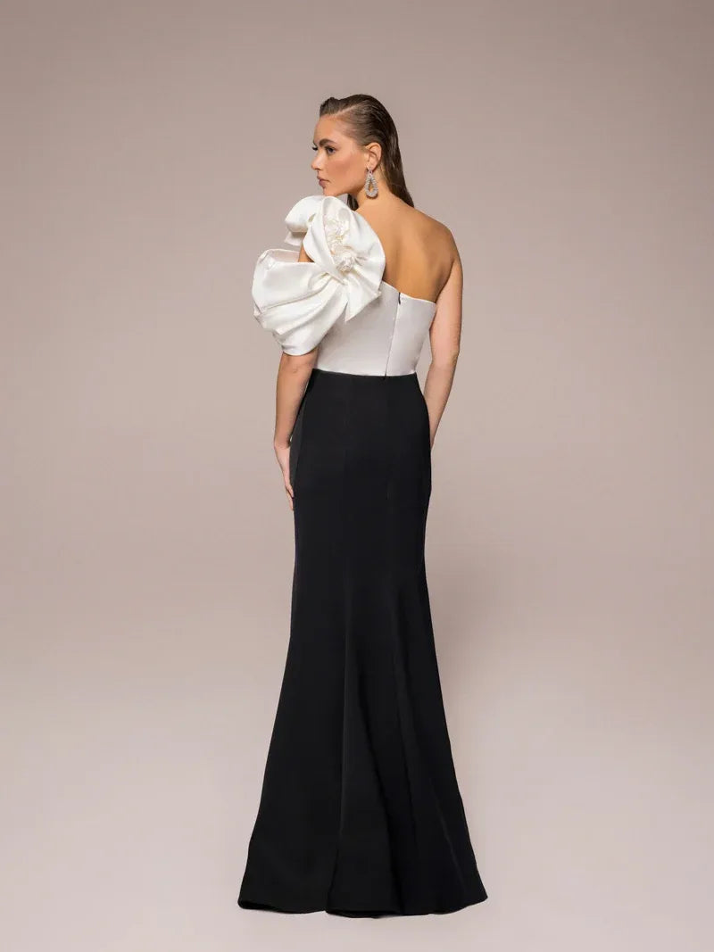 25089-Omuz Çiçekli Balık Elbise - Kenzel