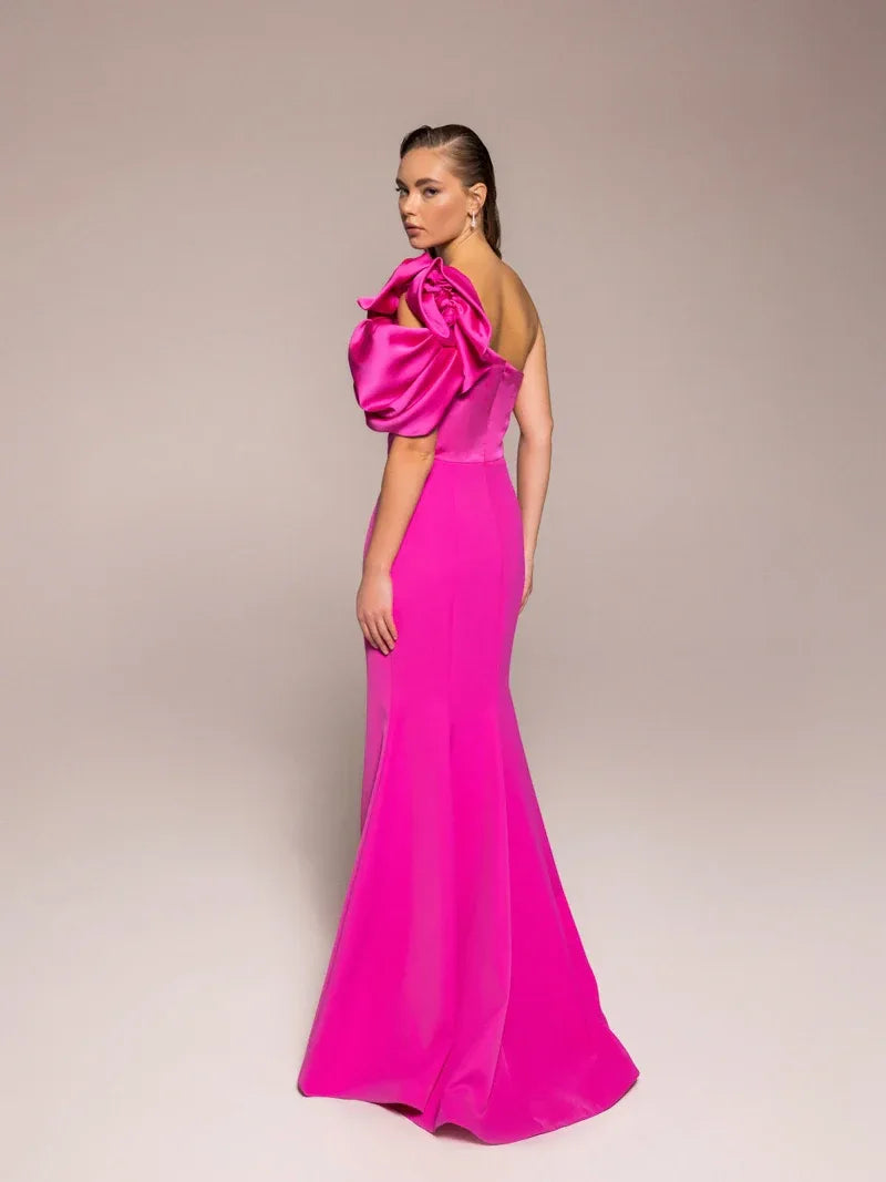 25089-Omuz Çiçekli Balık Elbise - Kenzel