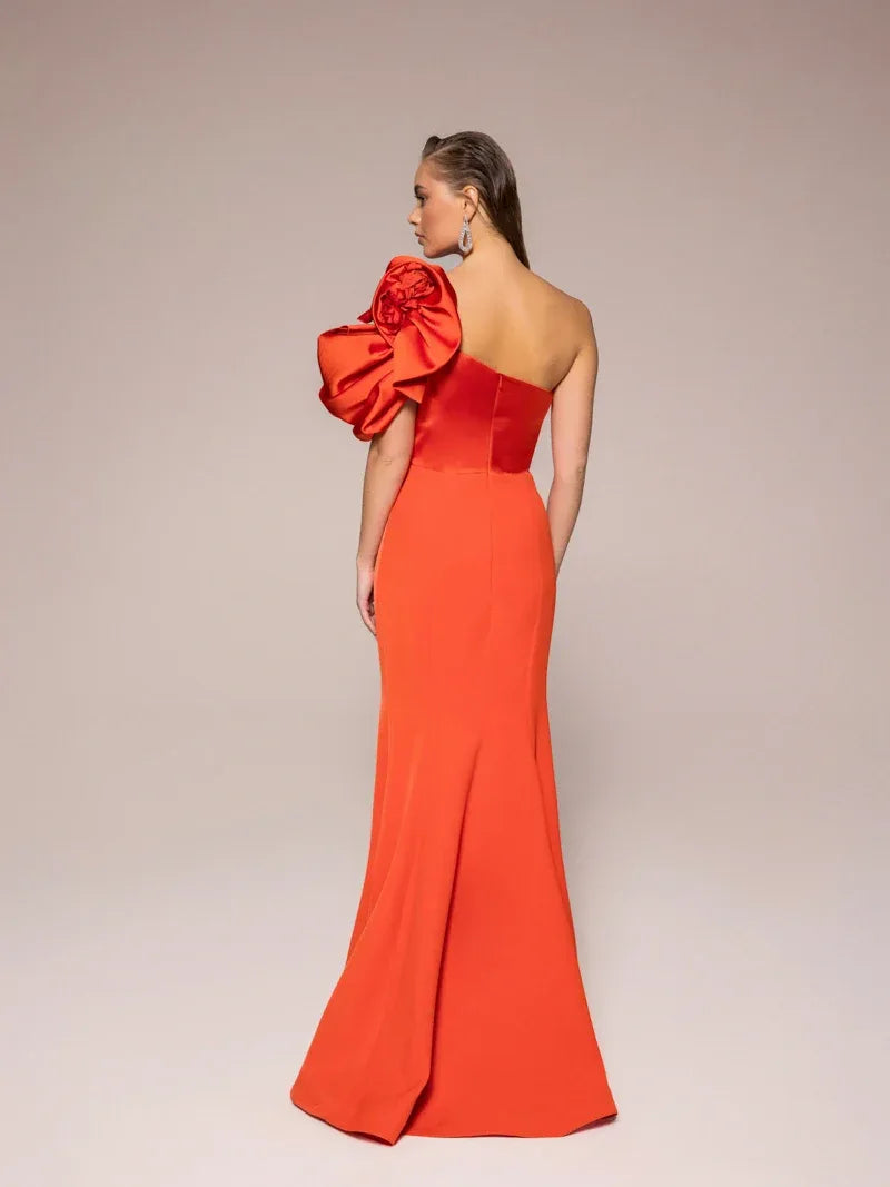 25089-Omuz Çiçekli Balık Elbise - Kenzel