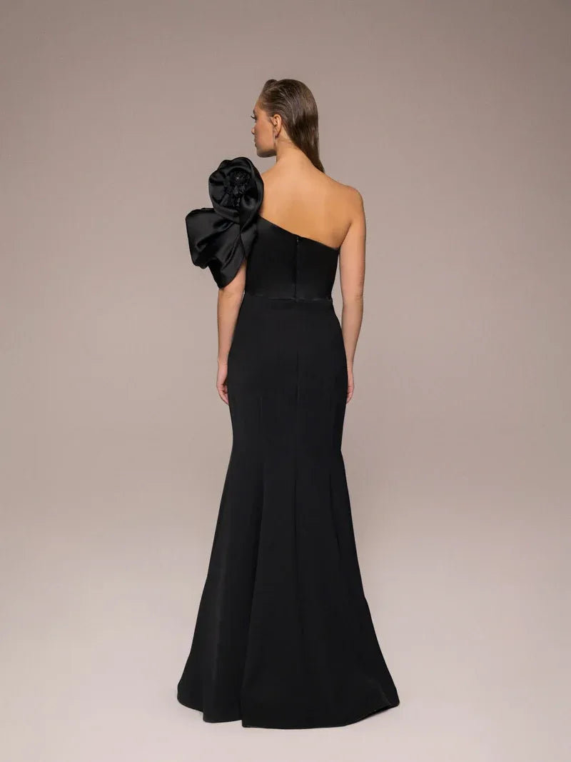 25089-Omuz Çiçekli Balık Elbise - Kenzel