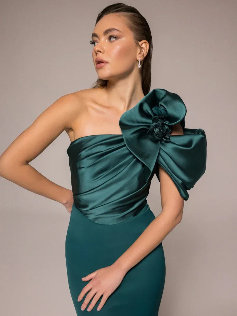 25089-Omuz Çiçekli Balık Elbise - Kenzel