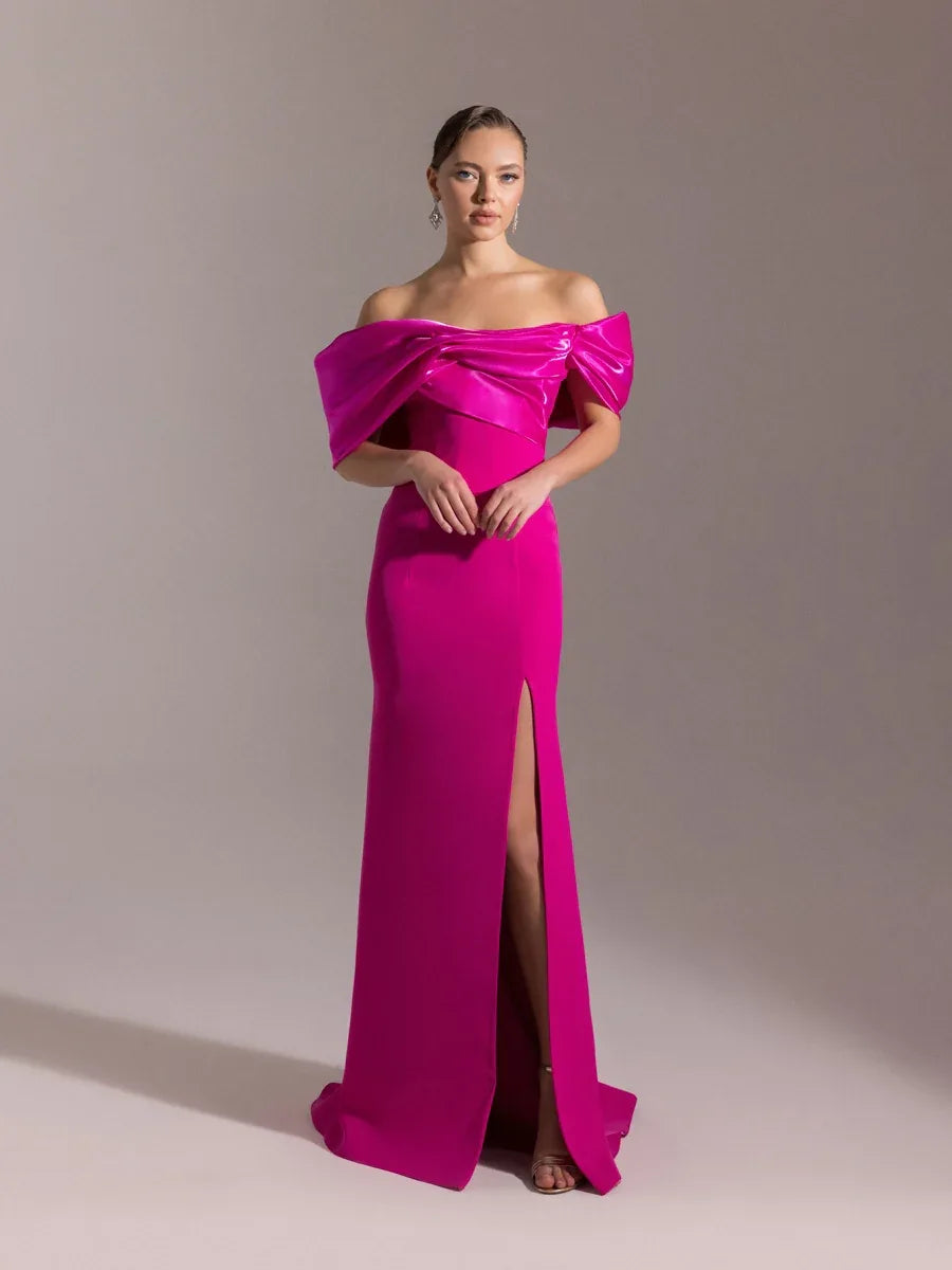 25090-Yoğun Degajeli Straplez Balık Abiye Elbise - Kenzel