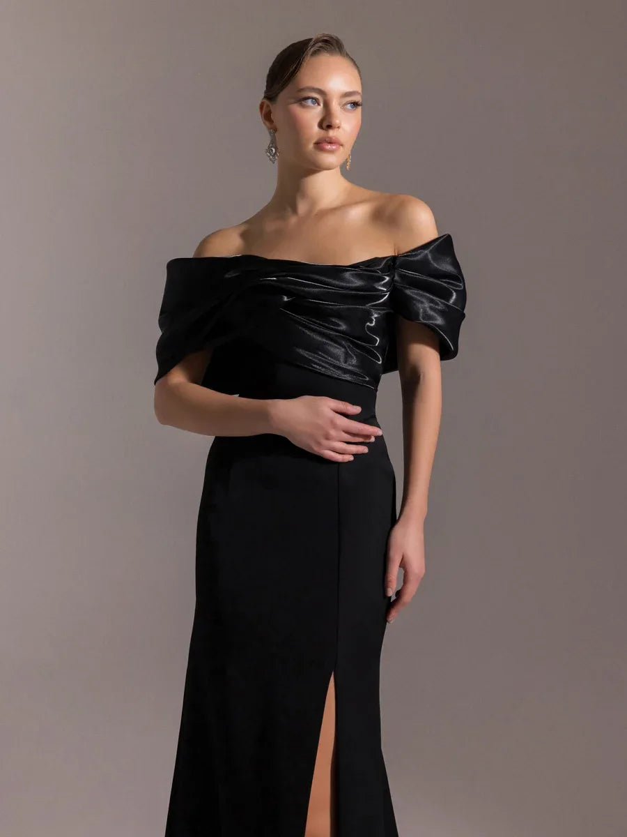 25090-Yoğun Degajeli Straplez Balık Abiye Elbise - Kenzel