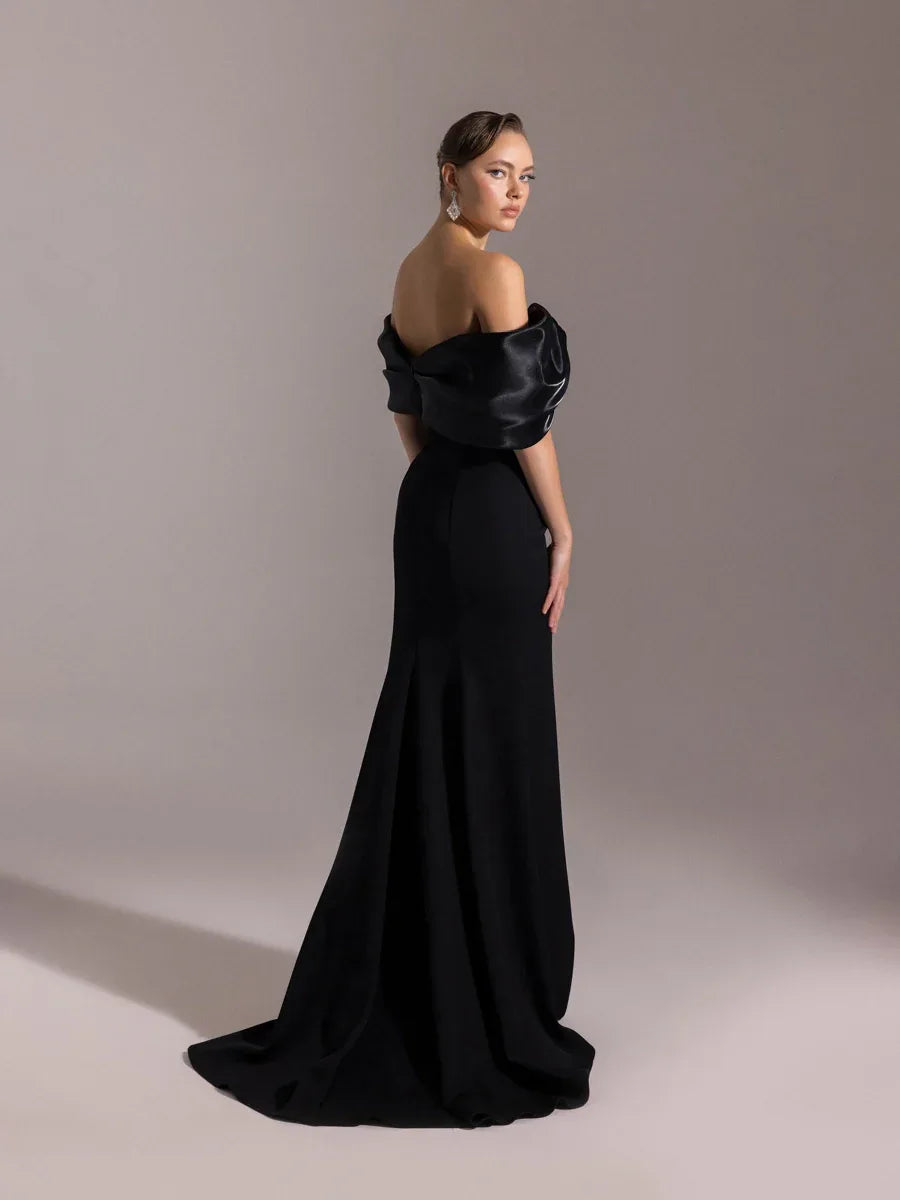 25090-Yoğun Degajeli Straplez Balık Abiye Elbise - Kenzel