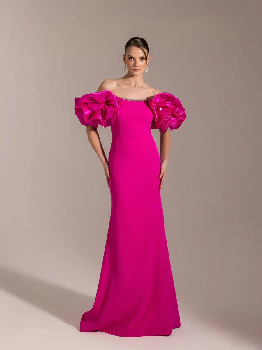 25093-Balon Kol Straplez Balık Abiye Elbise - Kenzel