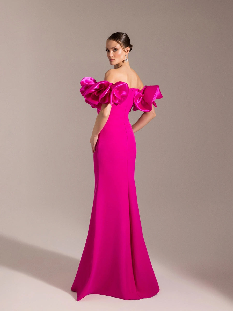 25093-Balon Kol Straplez Balık Abiye Elbise