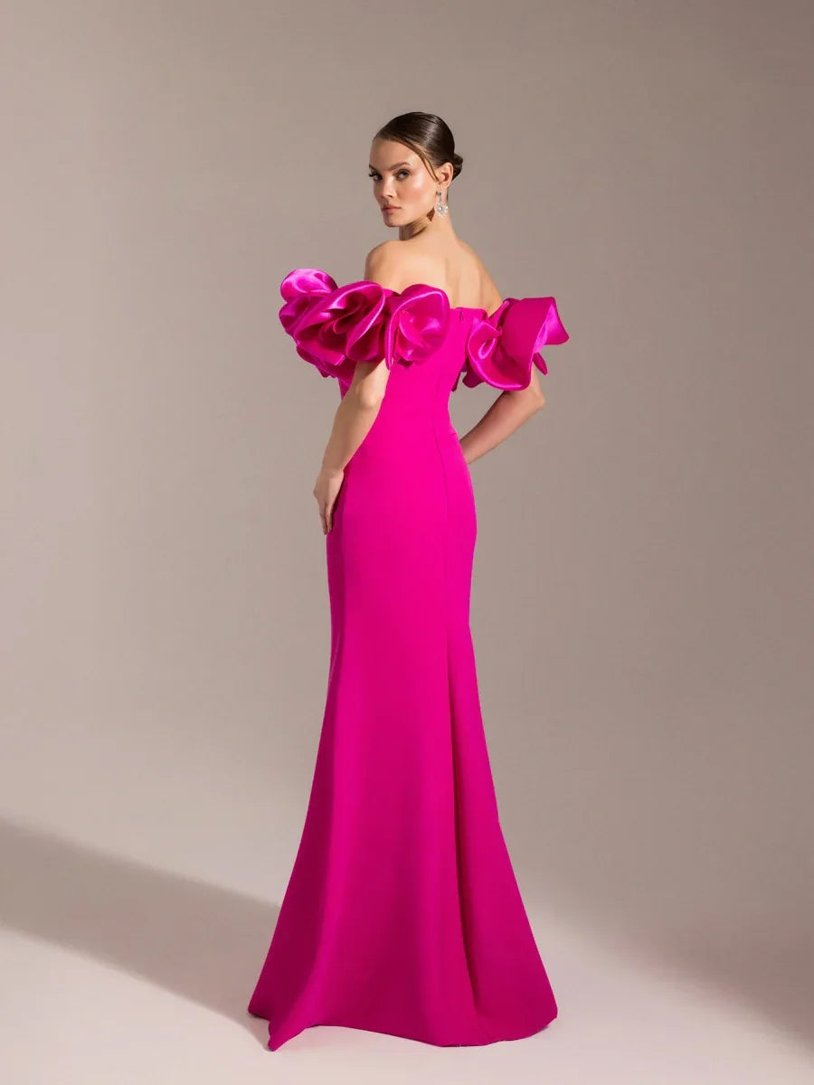 25093-Balon Kol Straplez Balık Abiye Elbise - Kenzel