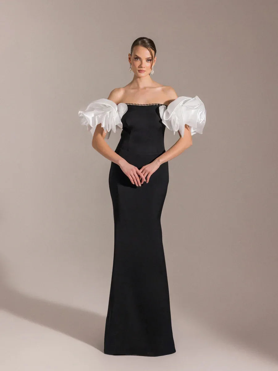 25093-Balon Kol Straplez Balık Abiye Elbise - Kenzel