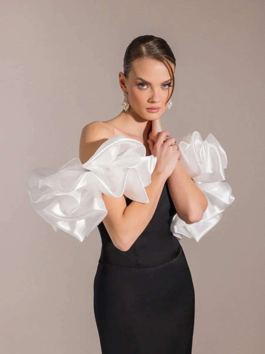 25093-Balon Kol Straplez Balık Abiye Elbise - Kenzel