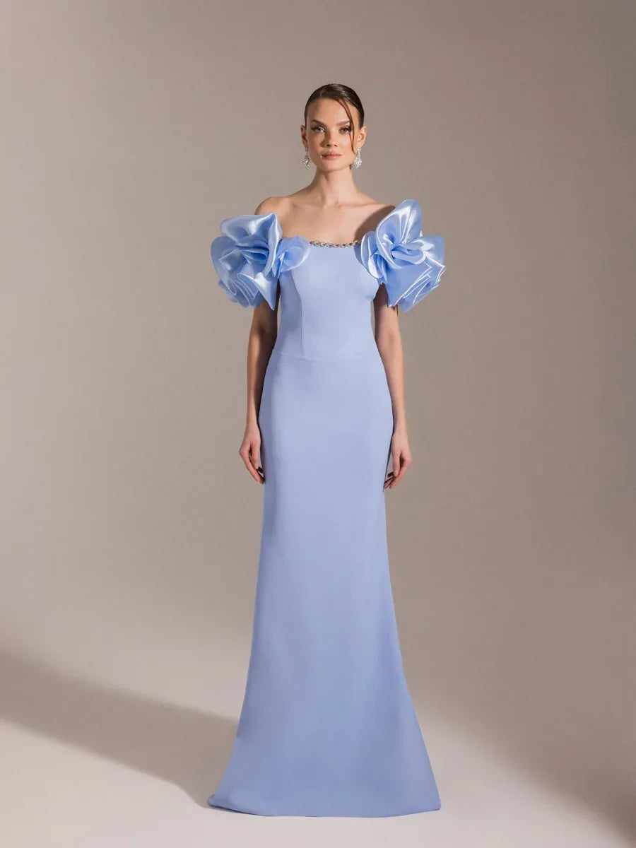 25093-Balon Kol Straplez Balık Abiye Elbise - Kenzel