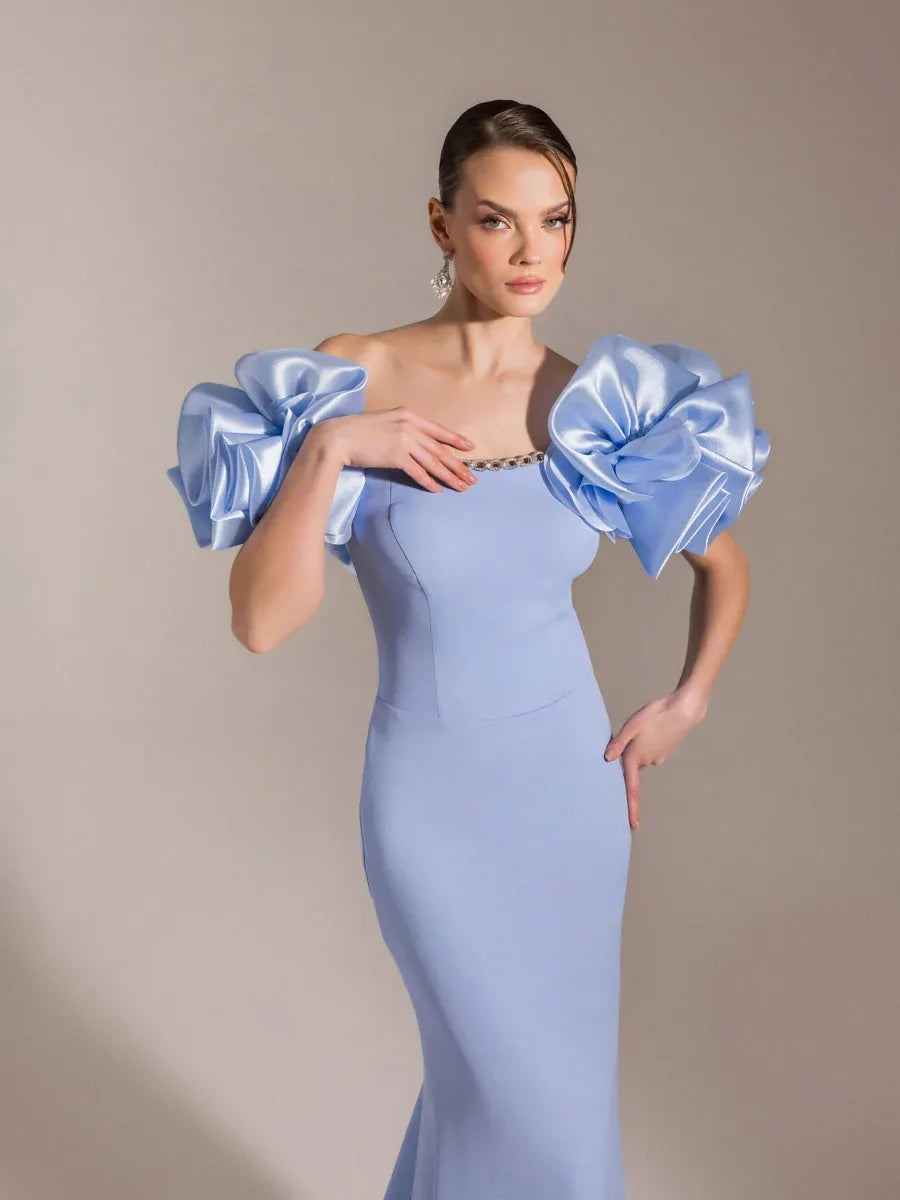 25093-Balon Kol Straplez Balık Abiye Elbise - Kenzel