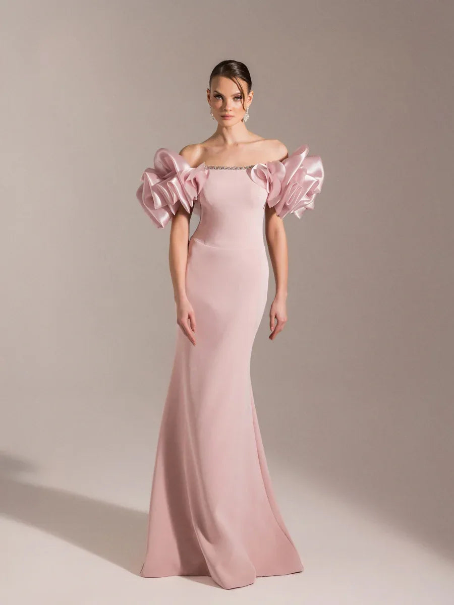 25093-Balon Kol Straplez Balık Abiye Elbise - Kenzel