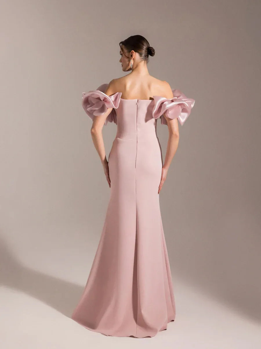 25093-Balon Kol Straplez Balık Abiye Elbise - Kenzel